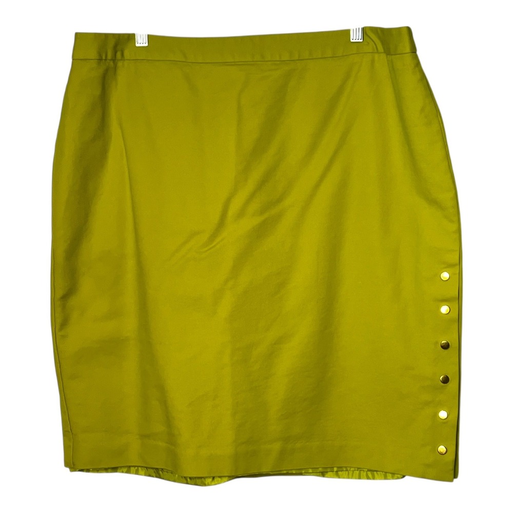Worthington Woman Chartreuse Green Pencil Skirt Gold Snap Detail Plus Size 20W
